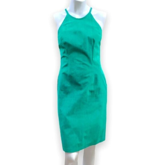 Danier Leather Genuine Suede Leather Emerald Green Halter Bodycon Mini Dress - Picture 2 of 8